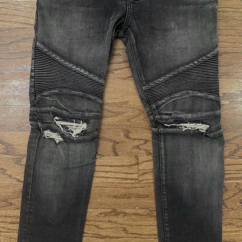 Balmain Men's Distressed Black Biker
Denim Jeans